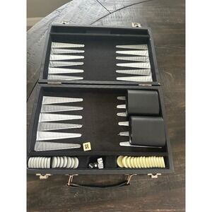 VNTG Cardinal Industries Black Faux Leather Backgammon Game Set with Pieces Dice